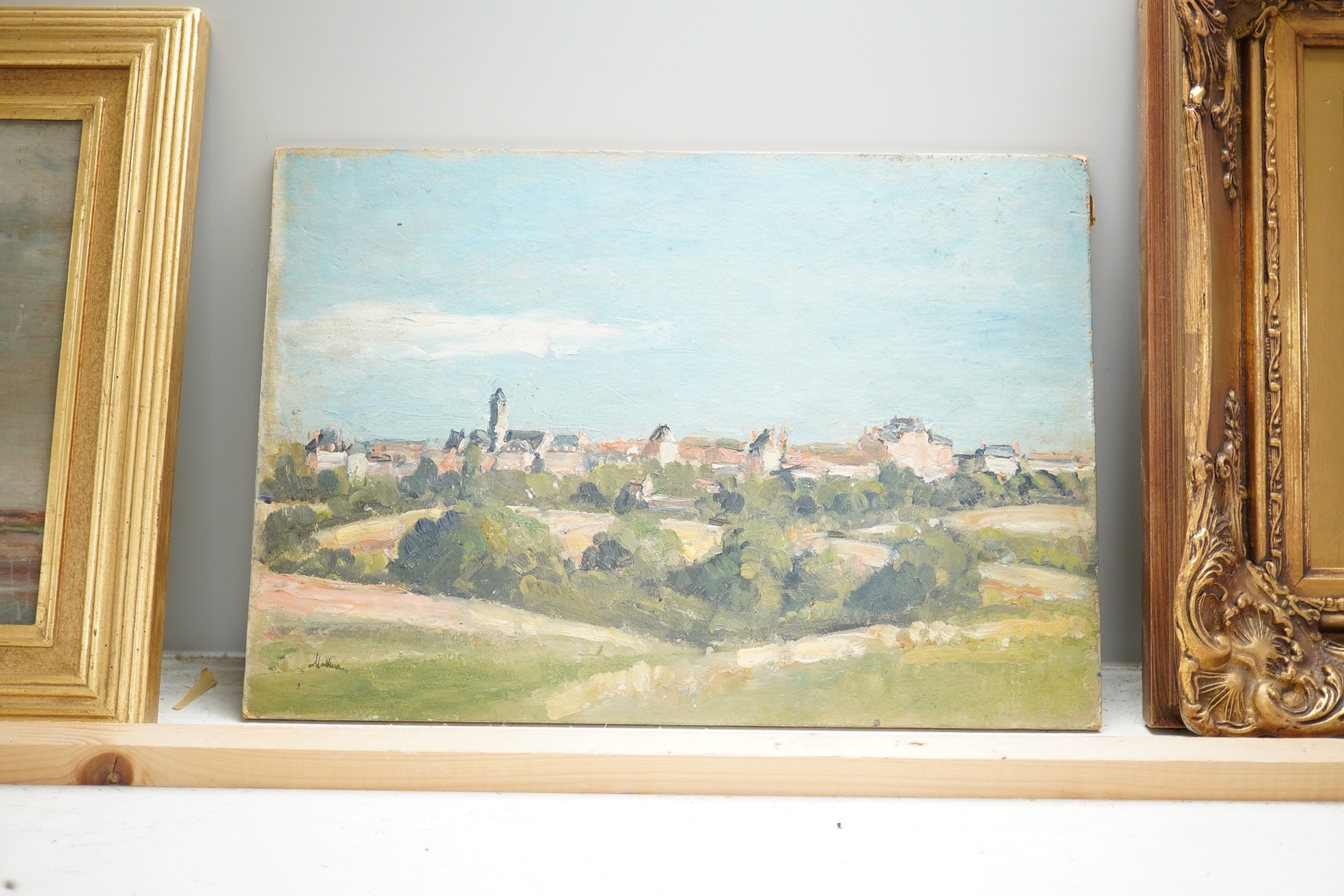 Lord Methuen R.A. (1886-1974), oil on board, Argenton-Chateau (2 Sevres), signed, New English Art Club label verso, 27 x 39cm, unframed. Condition - fair